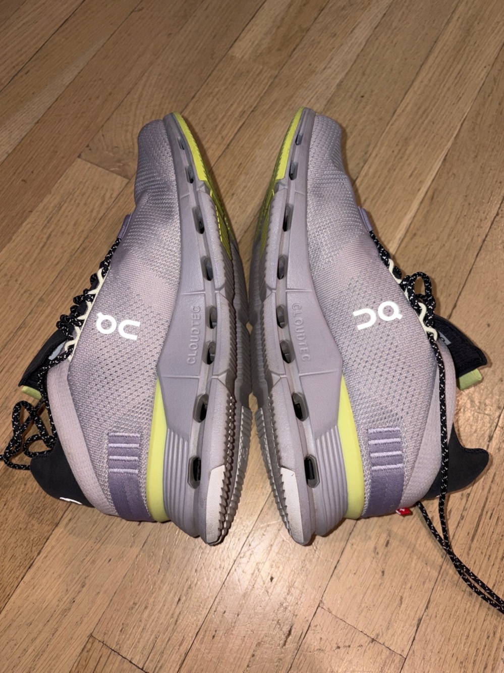 On Running Gray Sneakers with Neon Yellow Soles - Picture 4 of 6